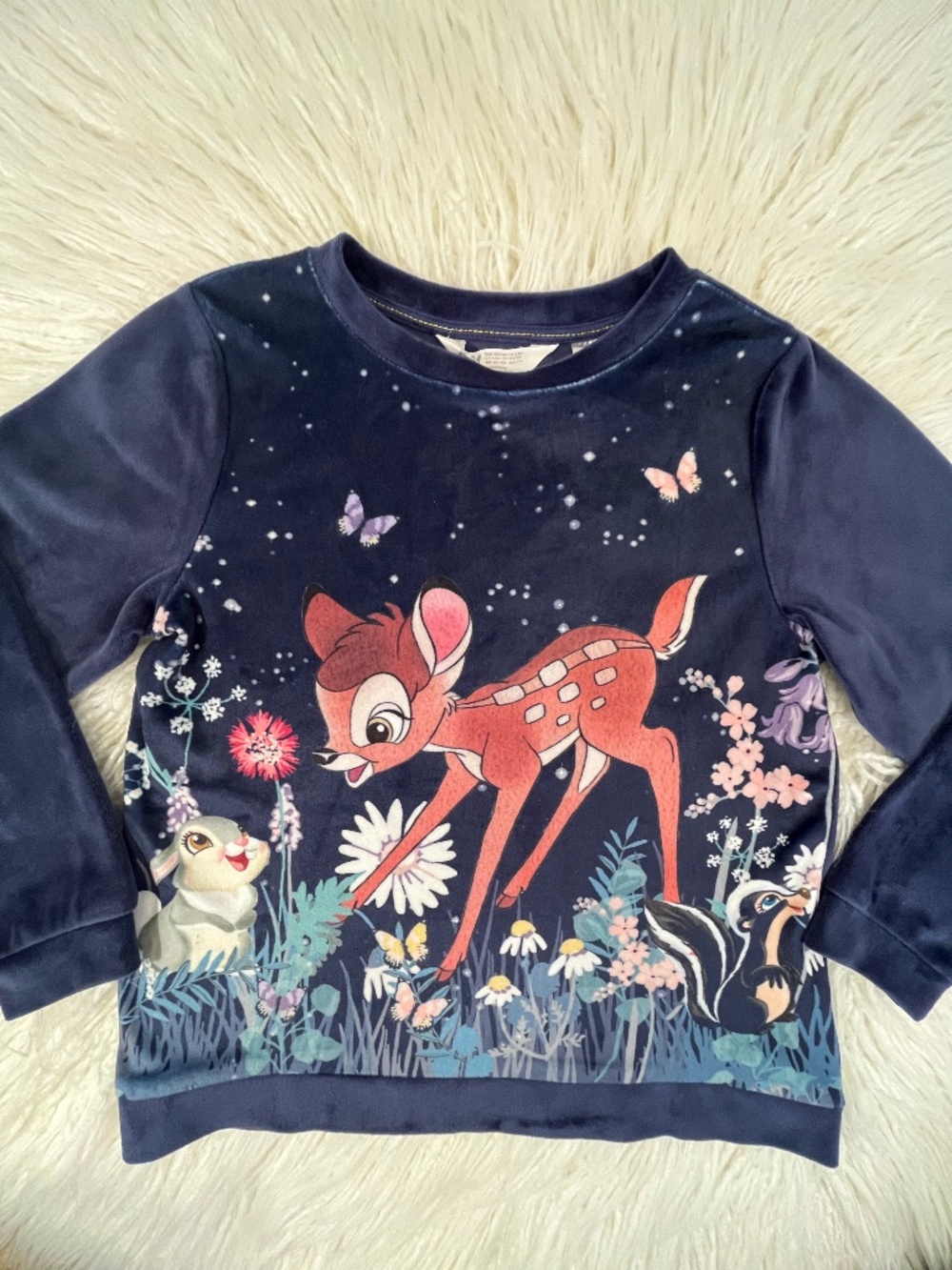 H&M "Disney Bambi andFriends long sleeve velour pullover" NWOT